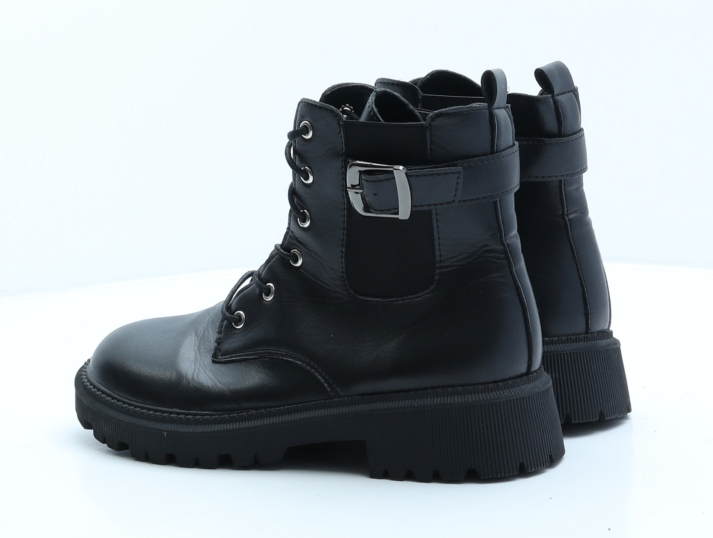 Preworn Womens Black Leather Combat Boot UK 7 40