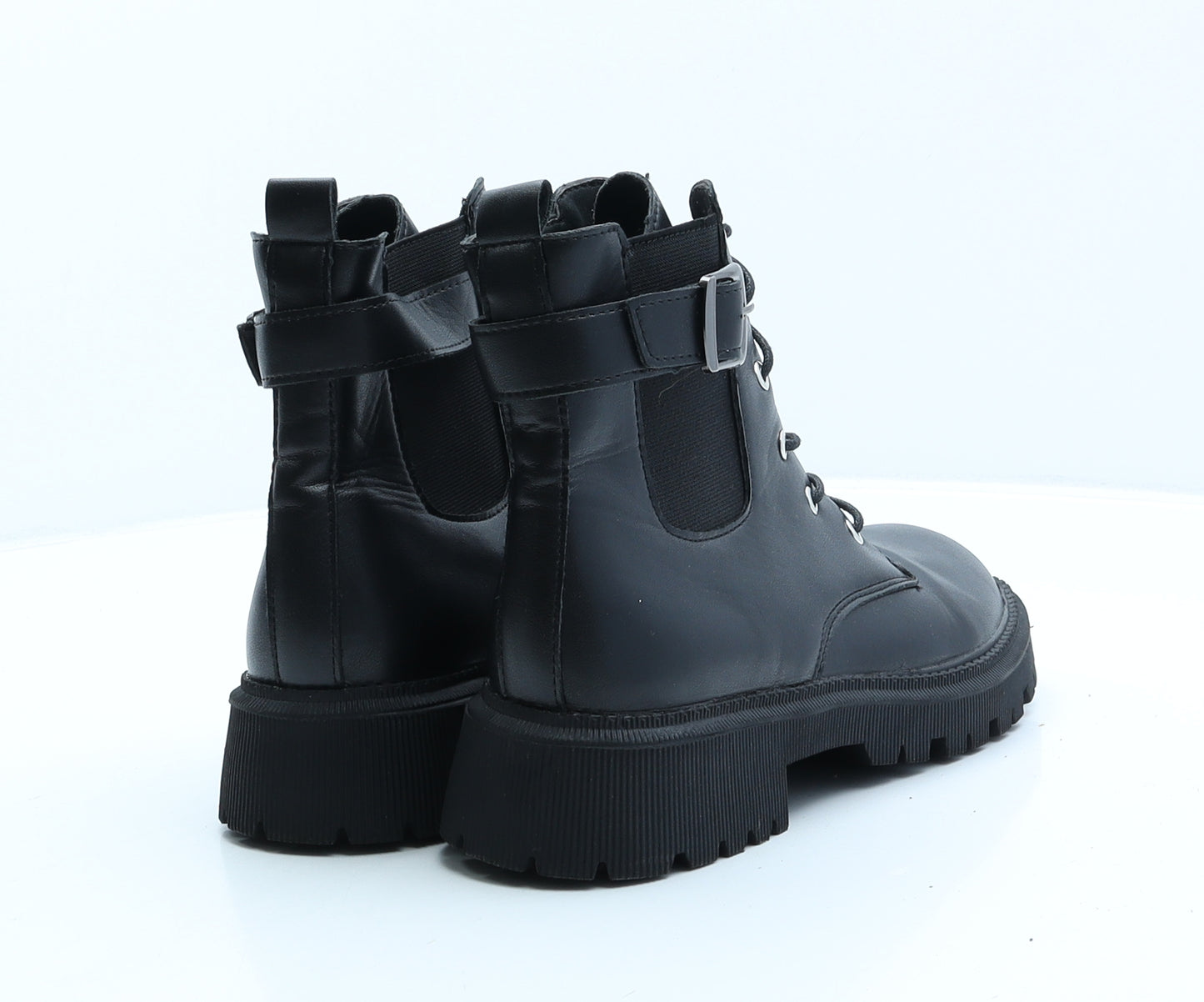 Preworn Womens Black Leather Combat Boot UK 7 40
