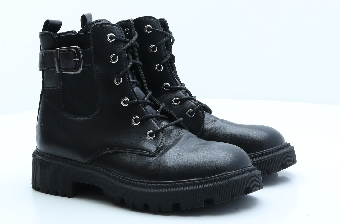 Preworn Womens Black Leather Combat Boot UK 7 40