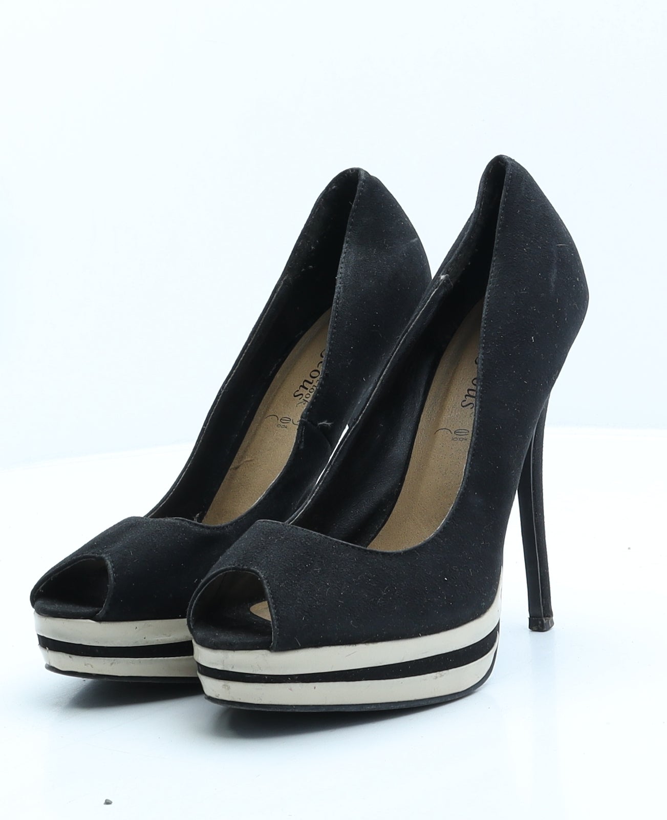 New Look Womens Black Striped Suede Platform Heel UK 7 40