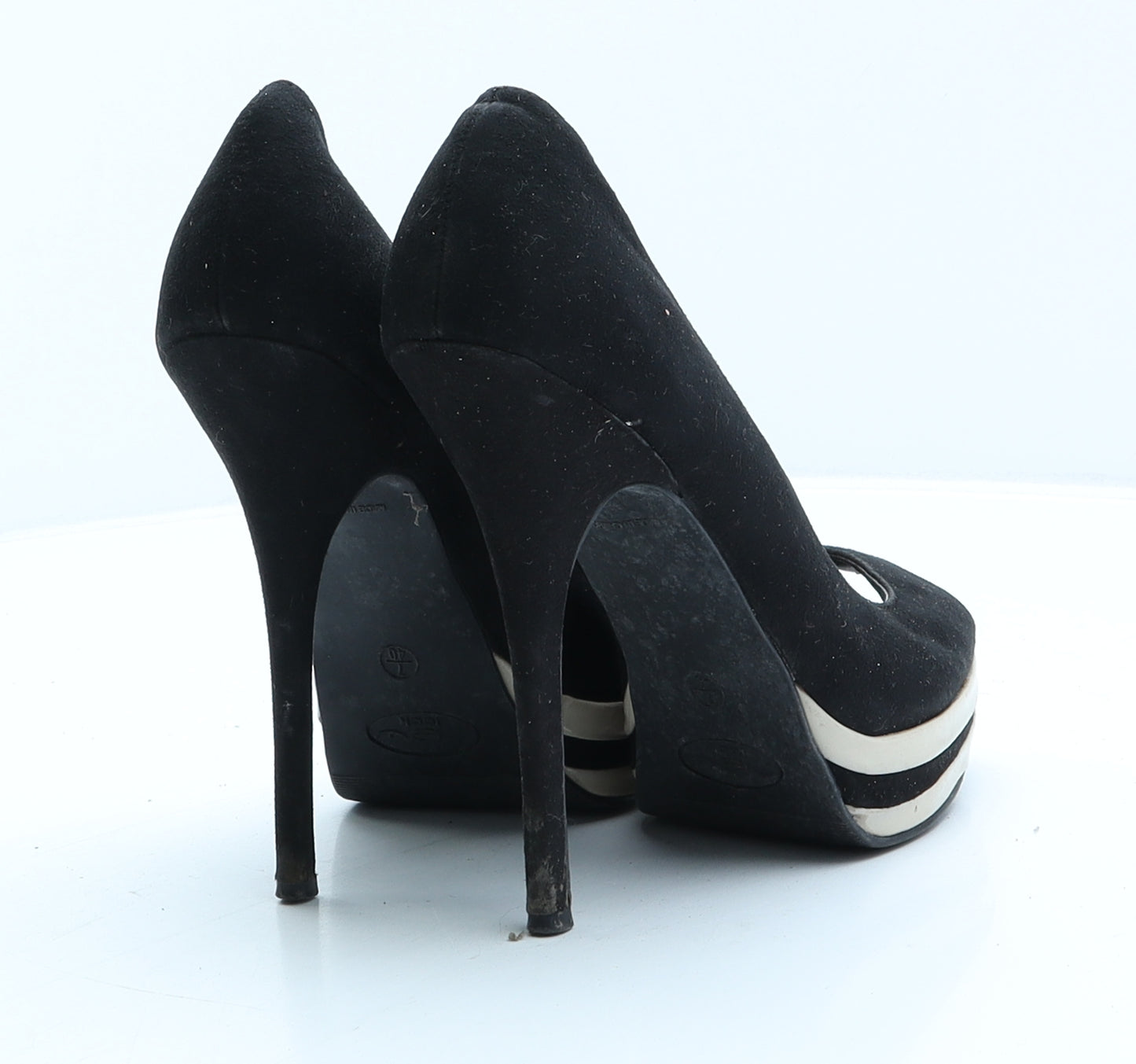 New Look Womens Black Striped Suede Platform Heel UK 7 40