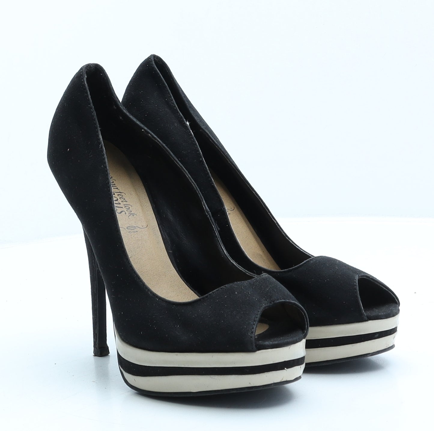 New Look Womens Black Striped Suede Platform Heel UK 7 40