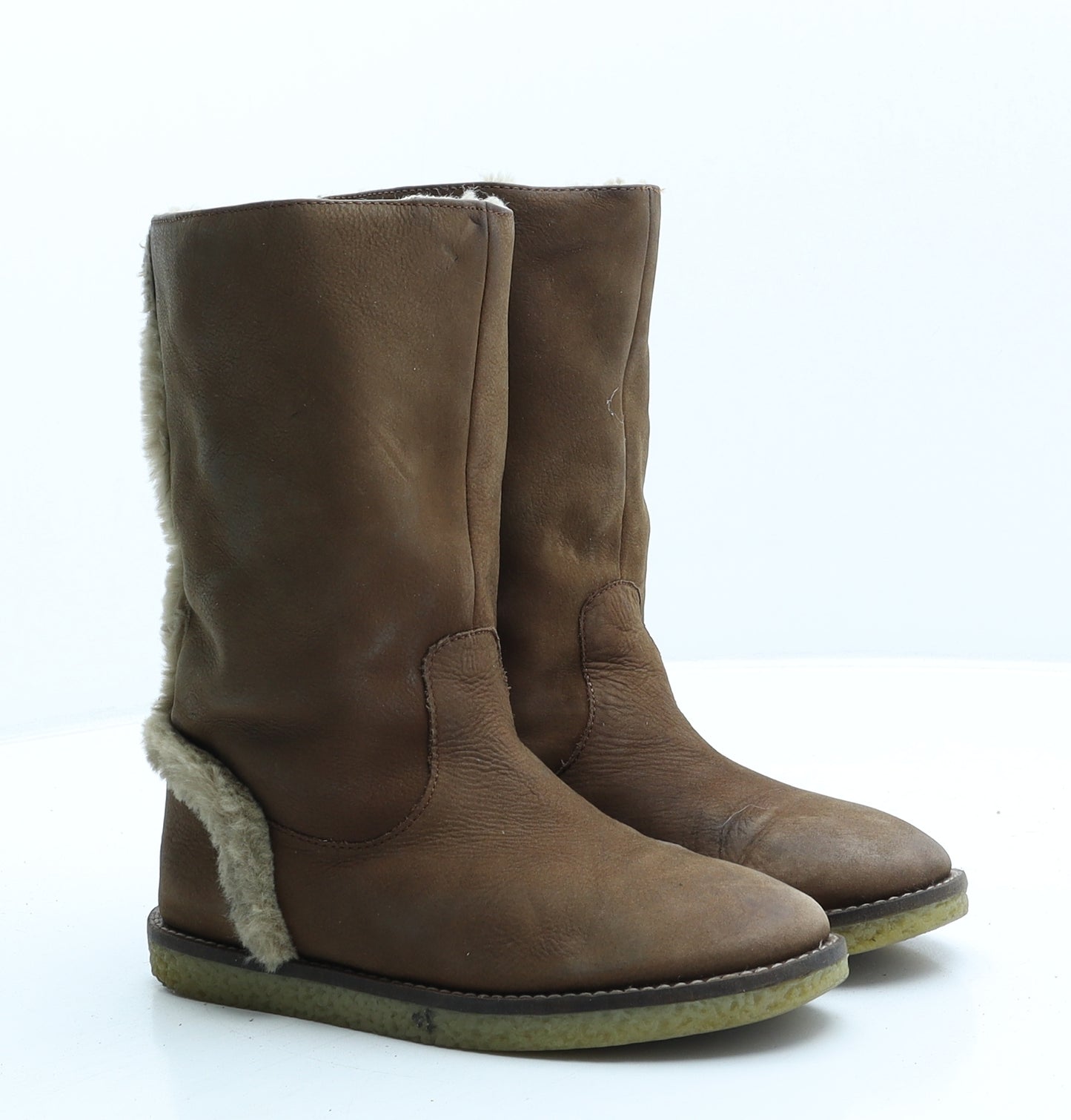 Zara Girls Brown Leather Slip On Boot UK 1 33
