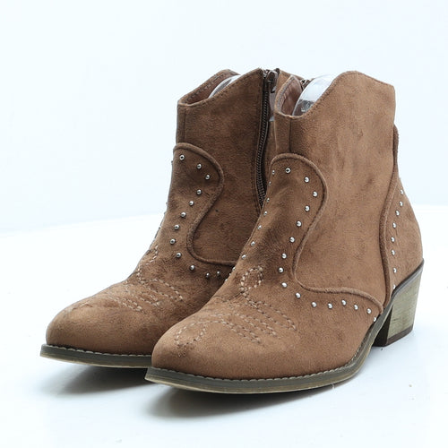 Amor Amore Womens Brown Geometric Leather Cowboy Boot UK 3 36