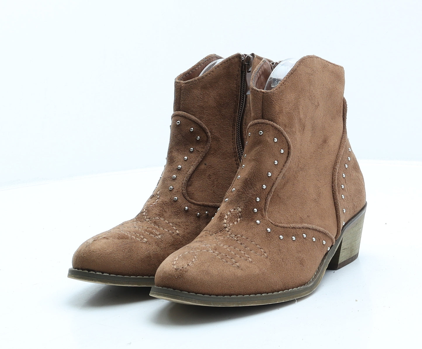 Amor Amore Womens Brown Geometric Leather Cowboy Boot UK 3 36