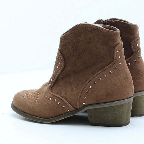 Amor Amore Womens Brown Geometric Leather Cowboy Boot UK 3 36