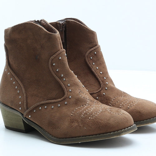 Amor Amore Womens Brown Geometric Leather Cowboy Boot UK 3 36