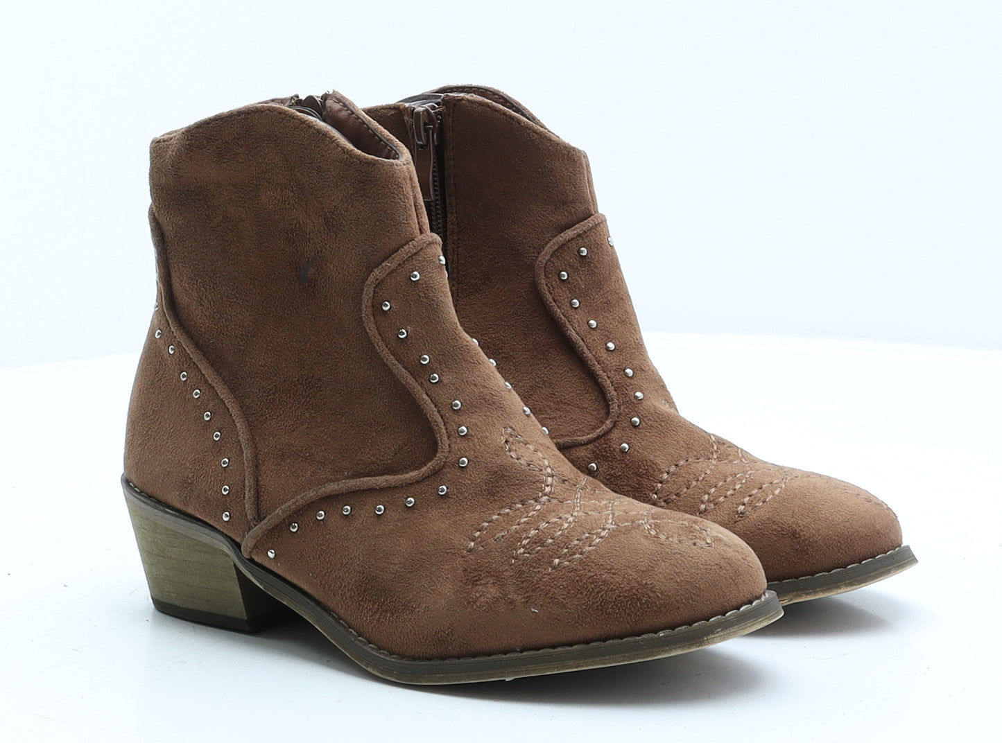 Amor Amore Womens Brown Geometric Leather Cowboy Boot UK 3 36
