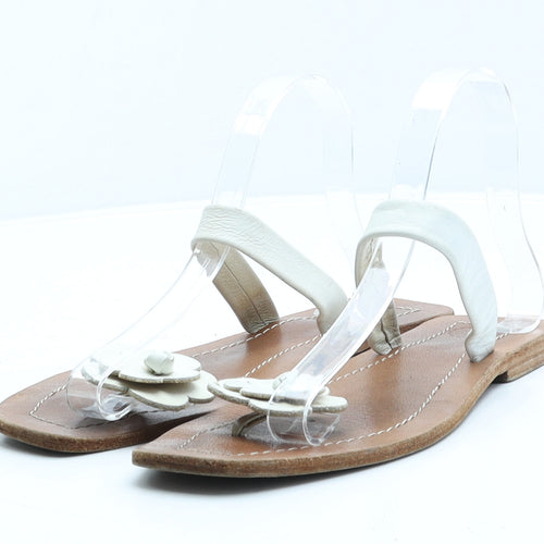 Preworn Womens Brown Leather Flat UK 7 40 - Flower Detail Thong