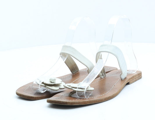 Preworn Womens Brown Leather Flat UK 7 40 - Flower Detail Thong