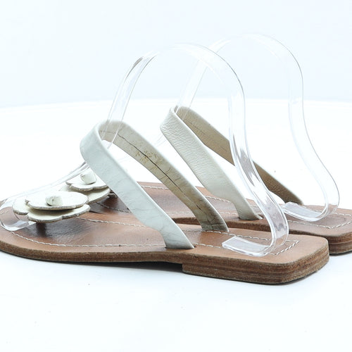 Preworn Womens Brown Leather Flat UK 7 40 - Flower Detail Thong