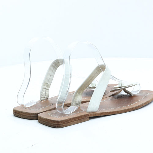 Preworn Womens Brown Leather Flat UK 7 40 - Flower Detail Thong