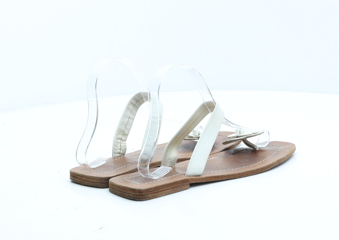 Preworn Womens Brown Leather Flat UK 7 40 - Flower Detail Thong