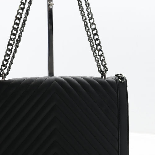 Preworn Womens Black Geometric Polyester Shoulder Bag Size Medium