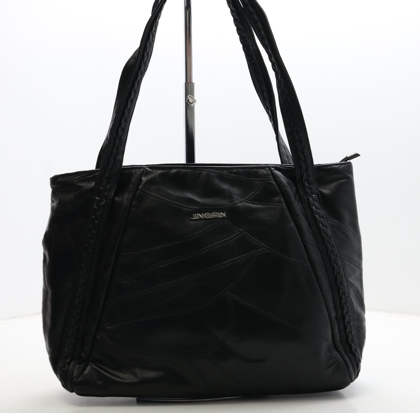 Jing Pin Womens Black Leather Shoulder Bag Size Large