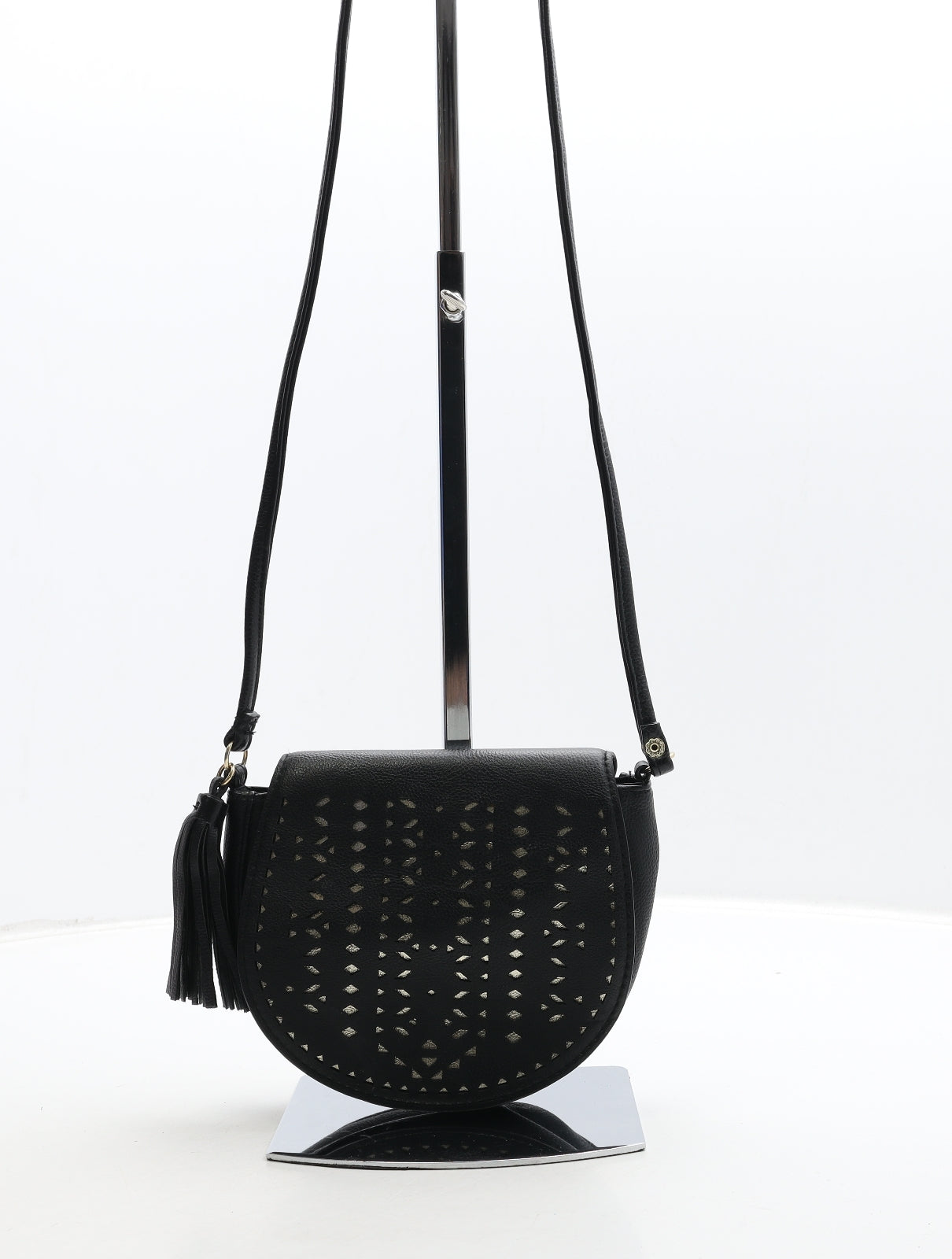 H&M Womens Black Geometric Polyester Shoulder Bag Size Small