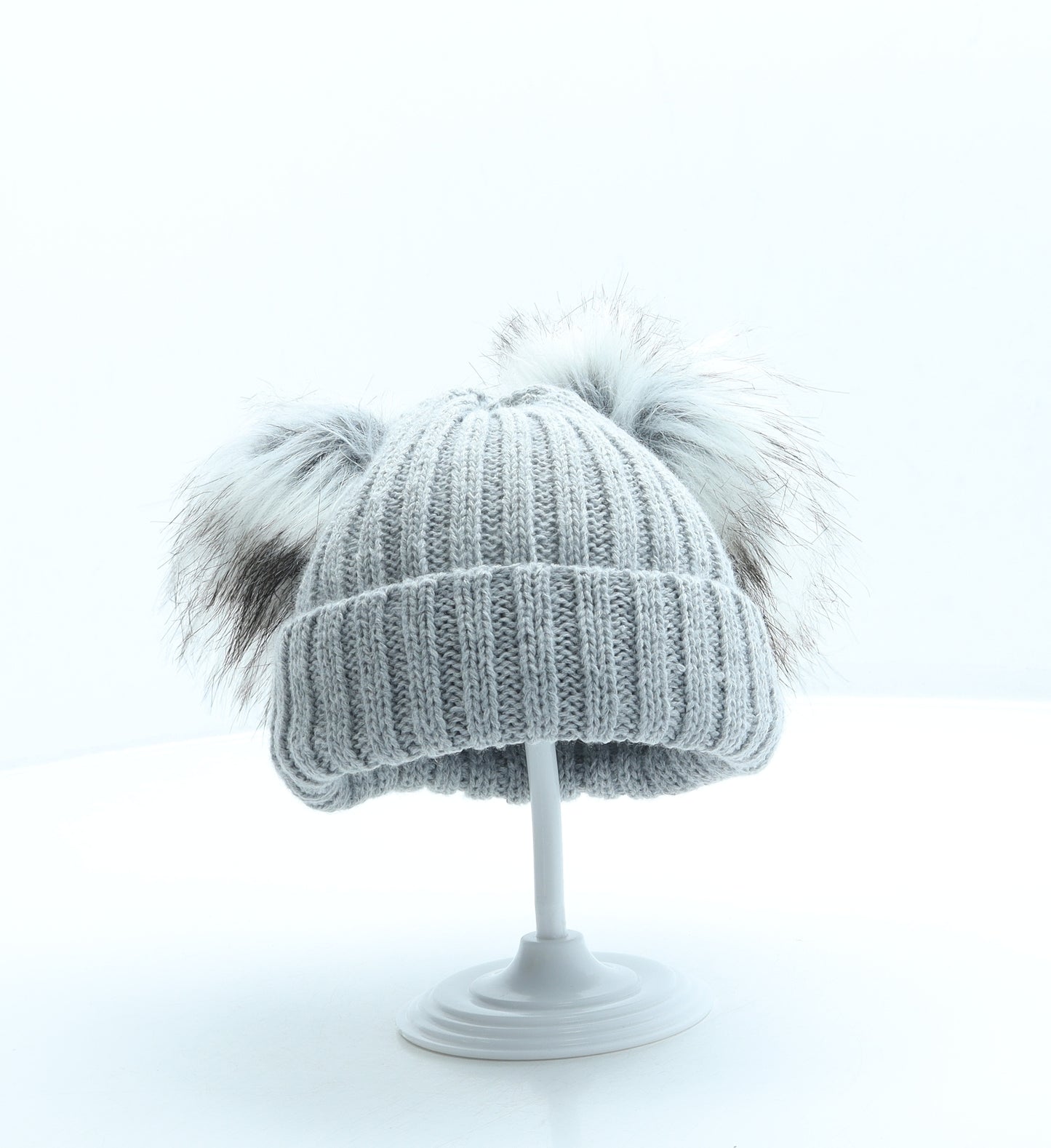 Sainsburys Girls Grey Acrylic Bobble Hat Size M