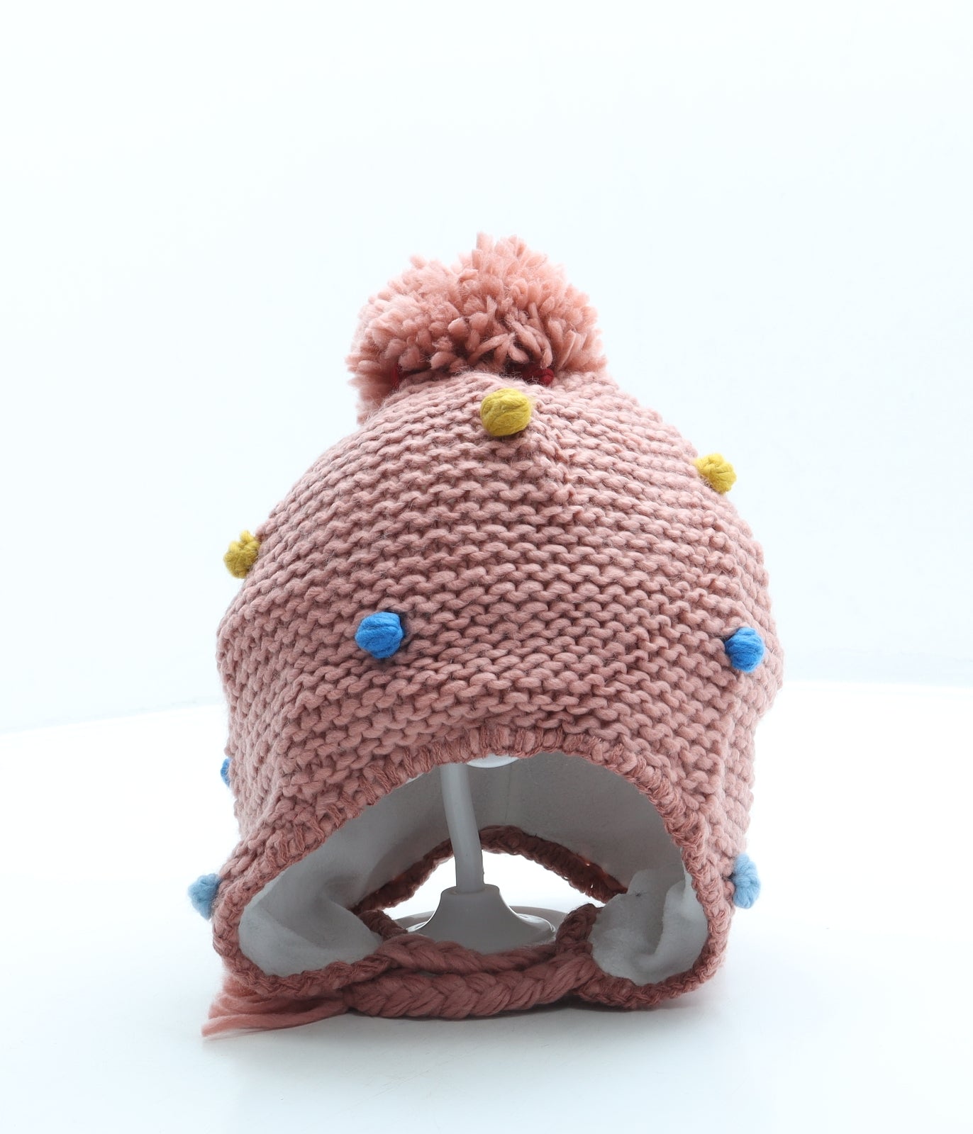 Sainsburys Girls Pink Geometric Acrylic Bobble Hat One Size