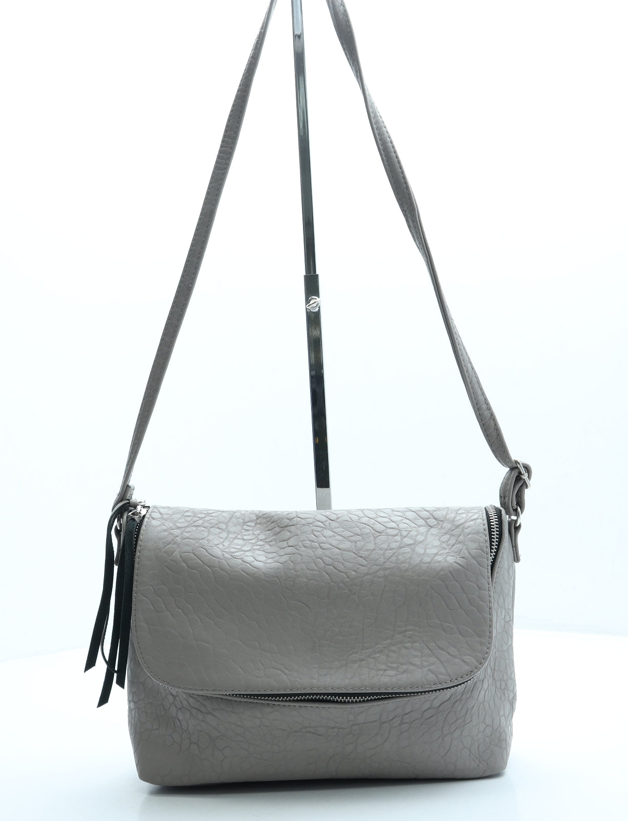 H&M Womens Grey Newsprint Leather Crossbody Size Small