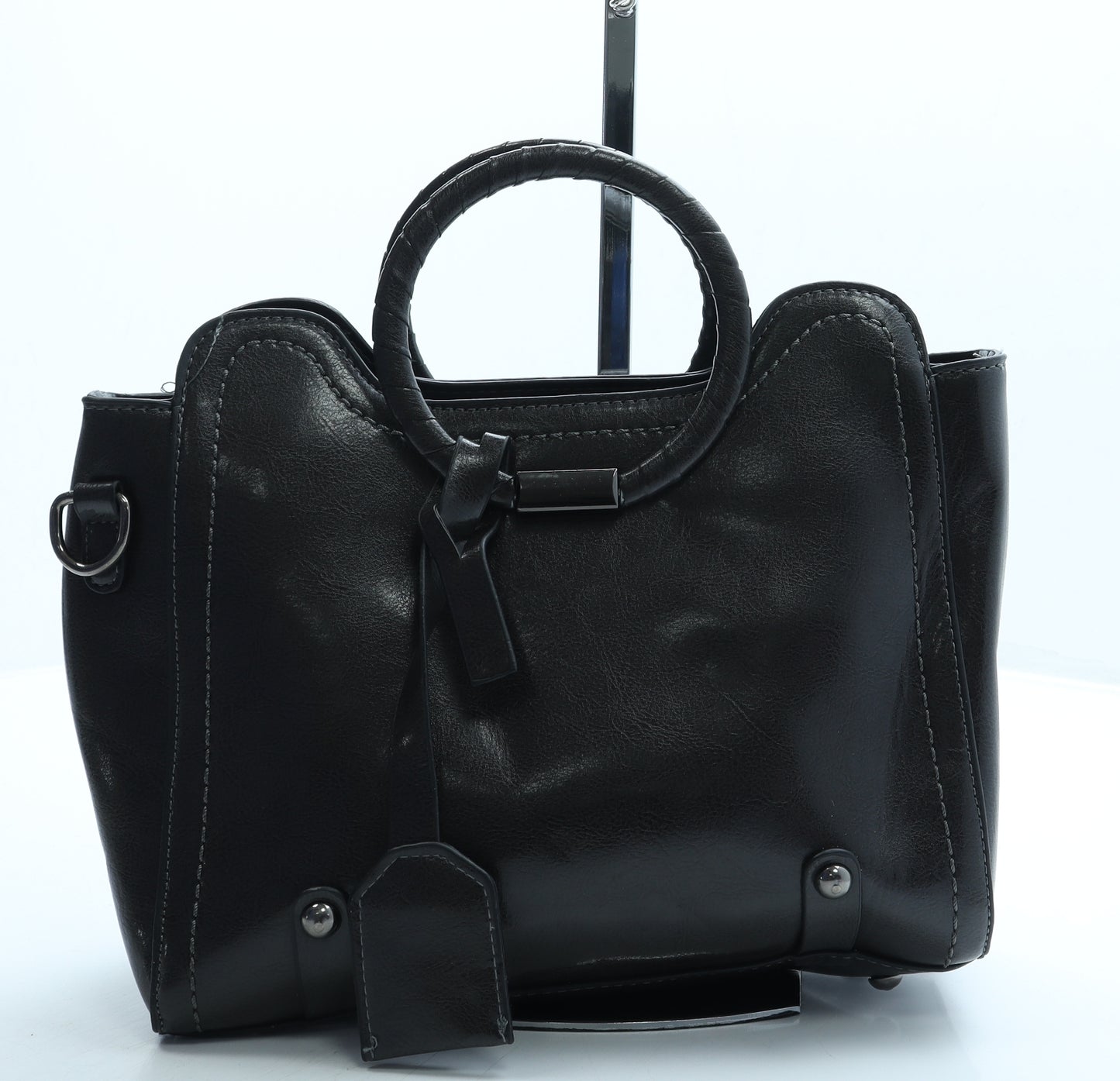 Preworn Womens Black Leather Satchel/Top Handle Bag Size Small