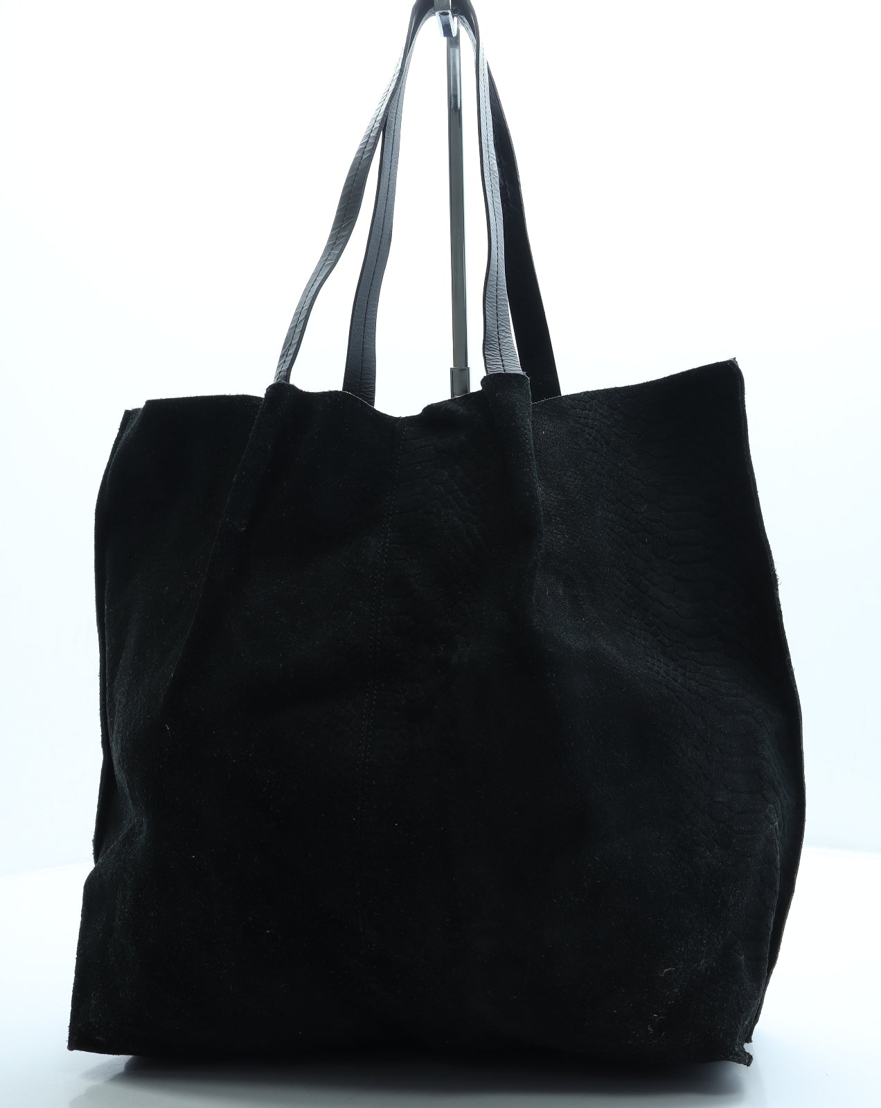 Topshop Womens Black Animal Print Suede Hobo Bag Size Large