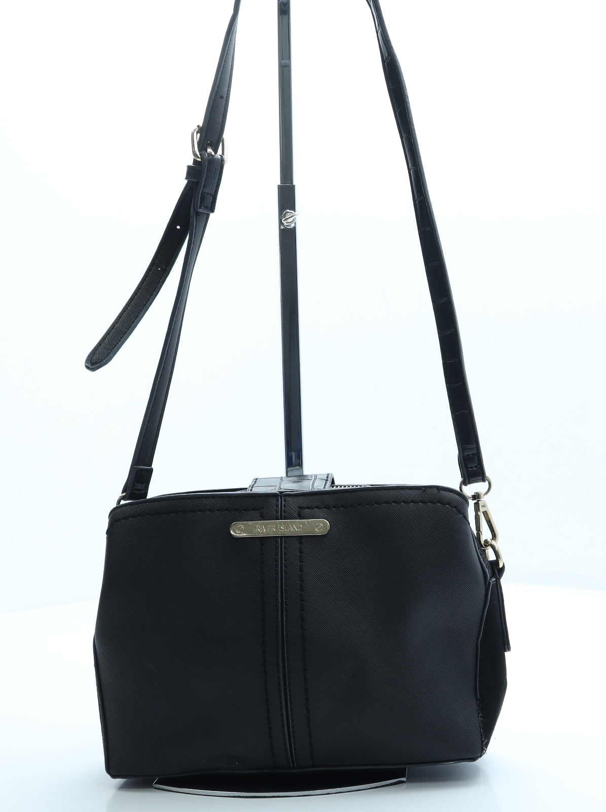 River Island Womens Black Leather Crossbody Size Small