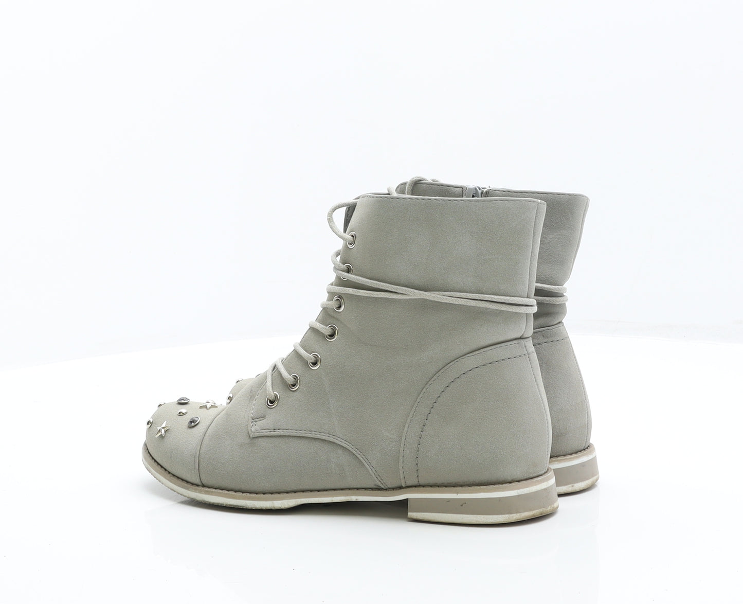 Preworn Womens Grey Leather Combat Boot UK 3 36