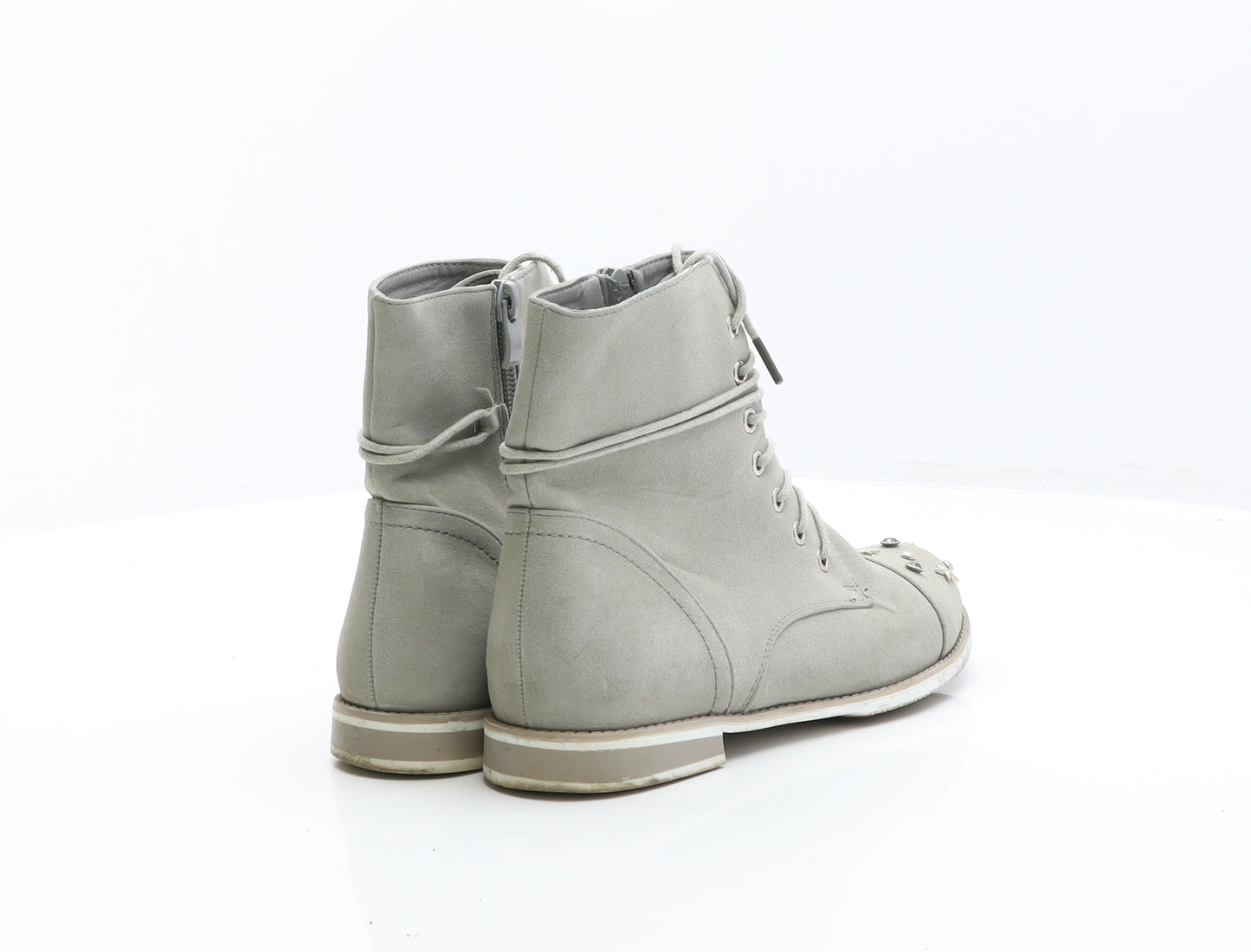 Preworn Womens Grey Leather Combat Boot UK 3 36