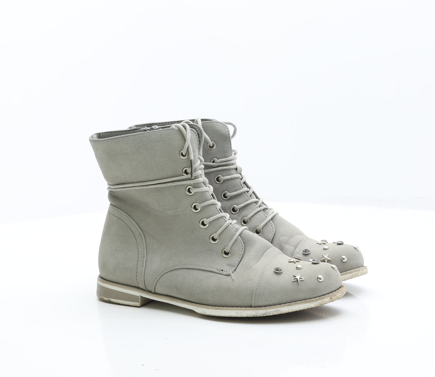 Preworn Womens Grey Leather Combat Boot UK 3 36