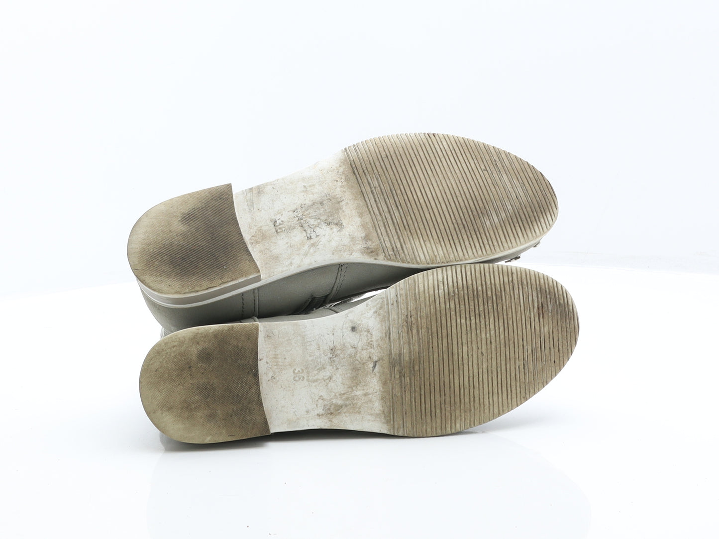 Preworn Womens Grey Leather Combat Boot UK 3 36