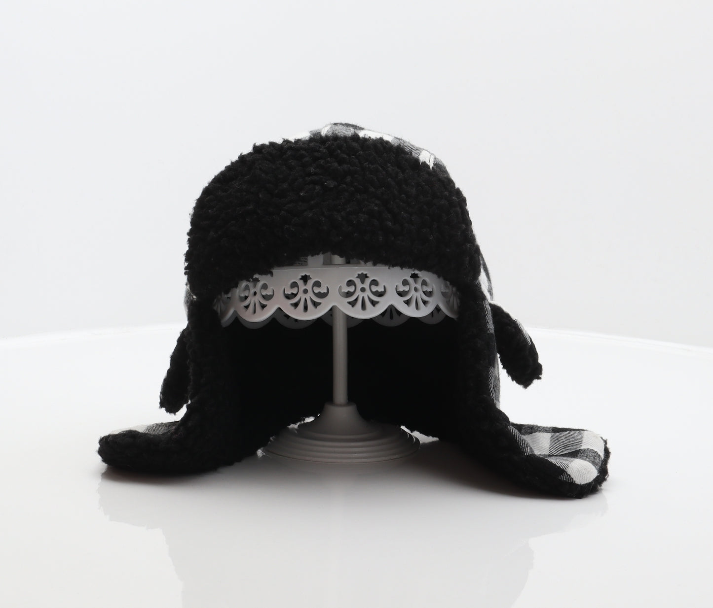 Primark Mens Black Check Polyester Trapper Hat Size M