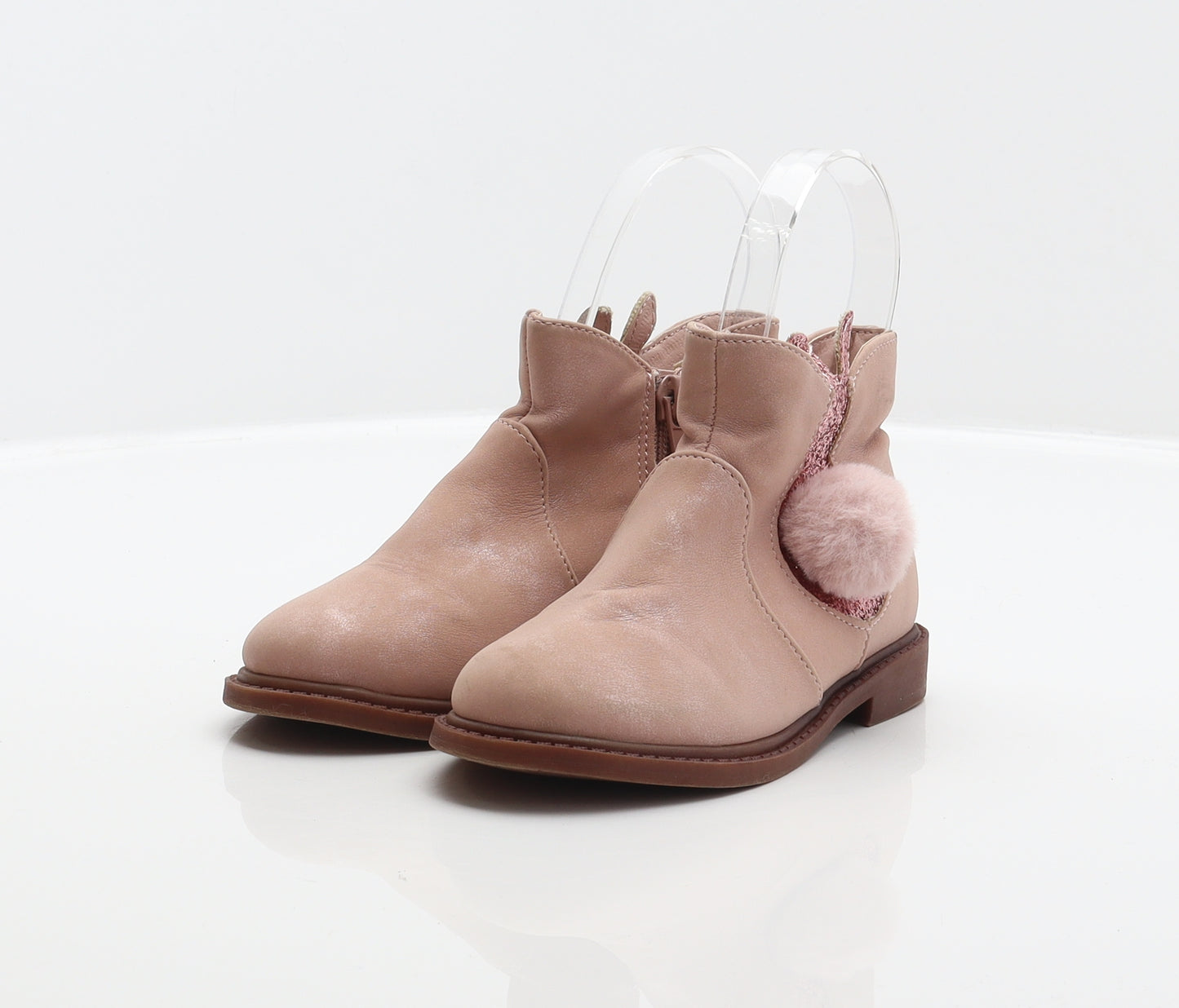 Matalan Girls Pink Synthetic Bootie Boot UK 9 27 - Bunny detail, Pompom detail
