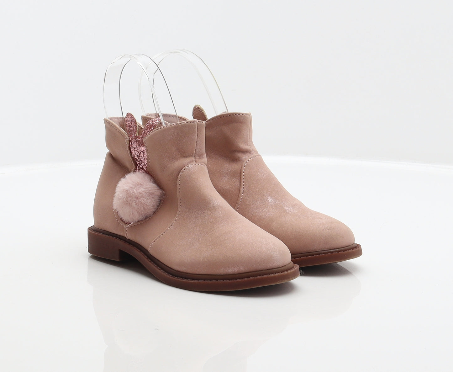 Matalan Girls Pink Synthetic Bootie Boot UK 9 27 - Bunny detail, Pompom detail