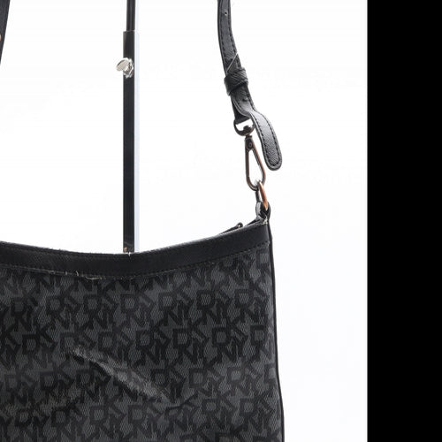 DKNY Womens Black Geometric Leather Saddle Bag Size Small