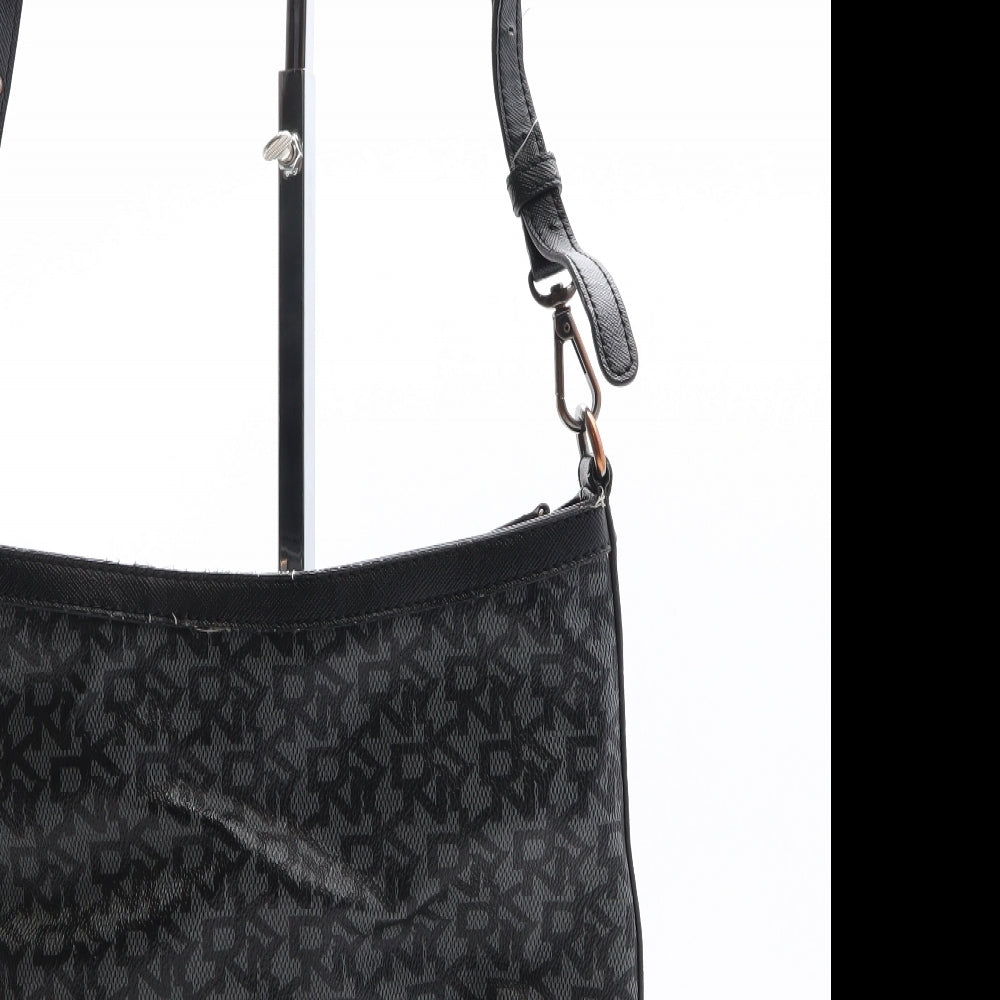 DKNY Womens Black Geometric Leather Saddle Bag Size Small