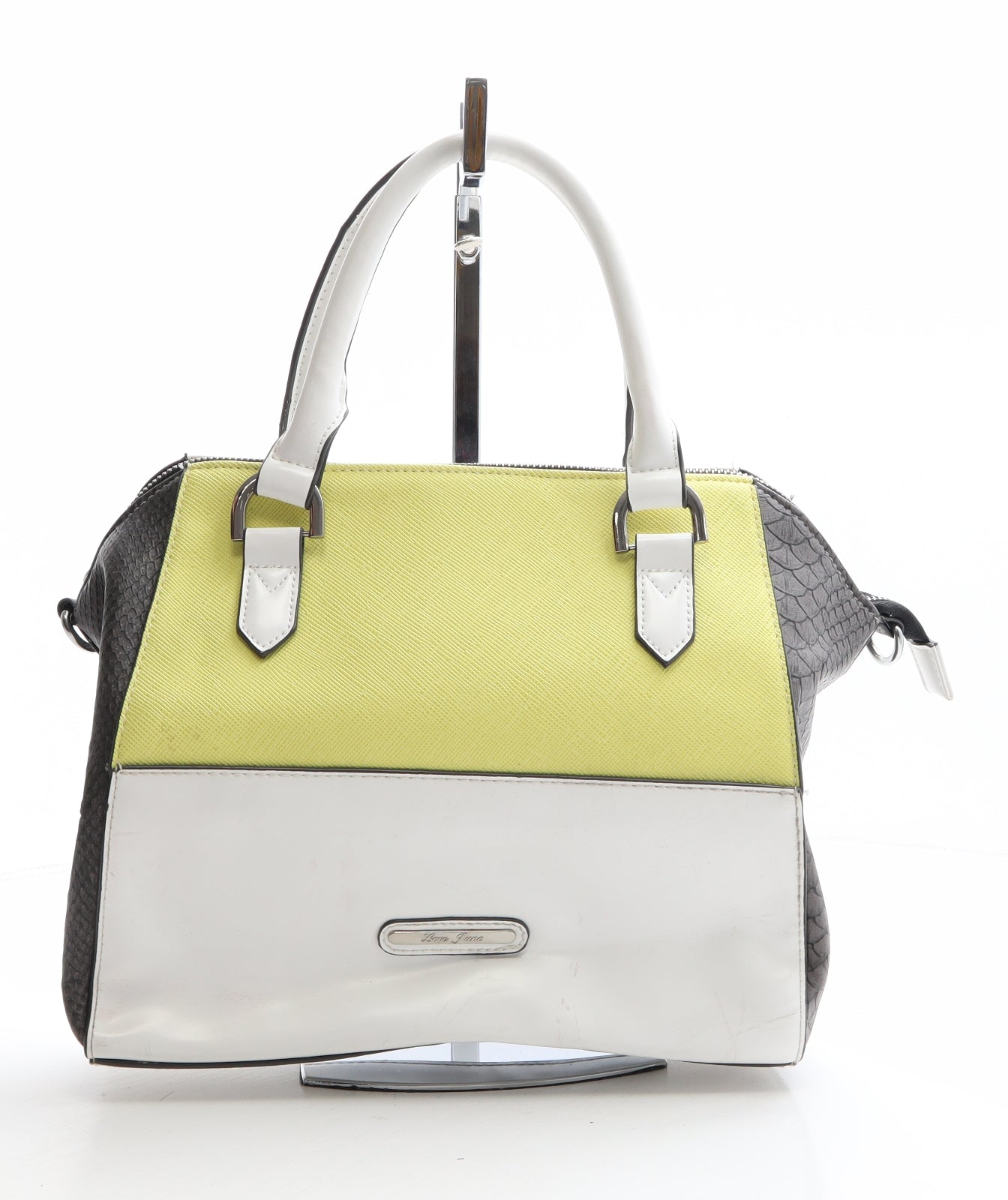 Love Tune Womens White Colorblock Polyethylene Top Handle Bag Size Medium