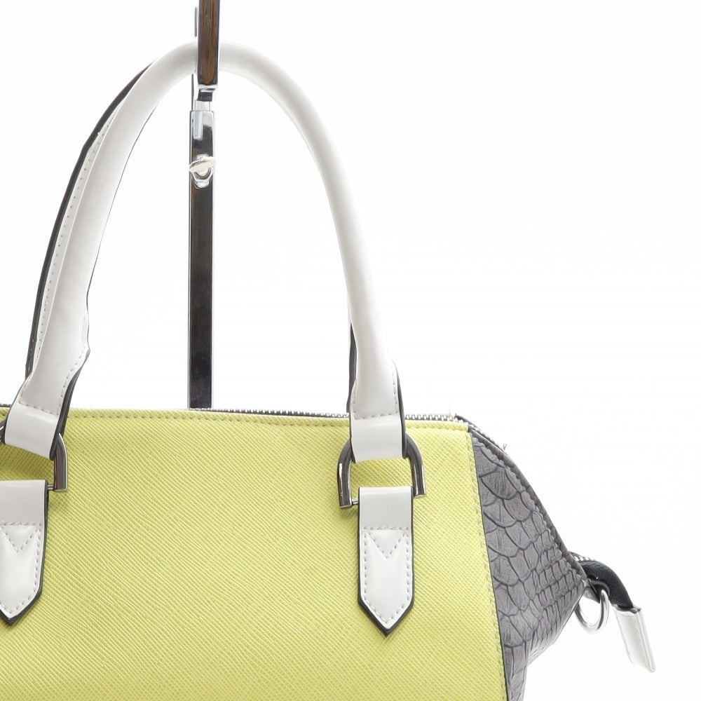 Love Tune Womens White Colorblock Polyethylene Top Handle Bag Size Medium