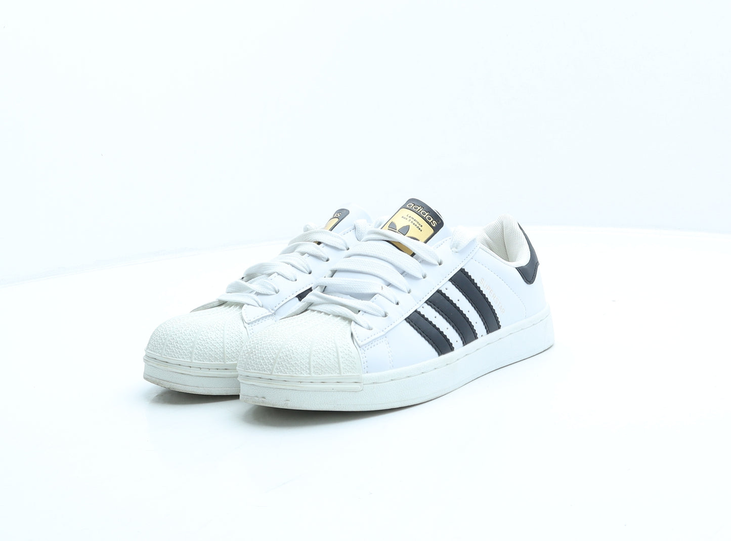 adidas Womens White Striped Polyester Trainer UK 5.5 38 - Superstars