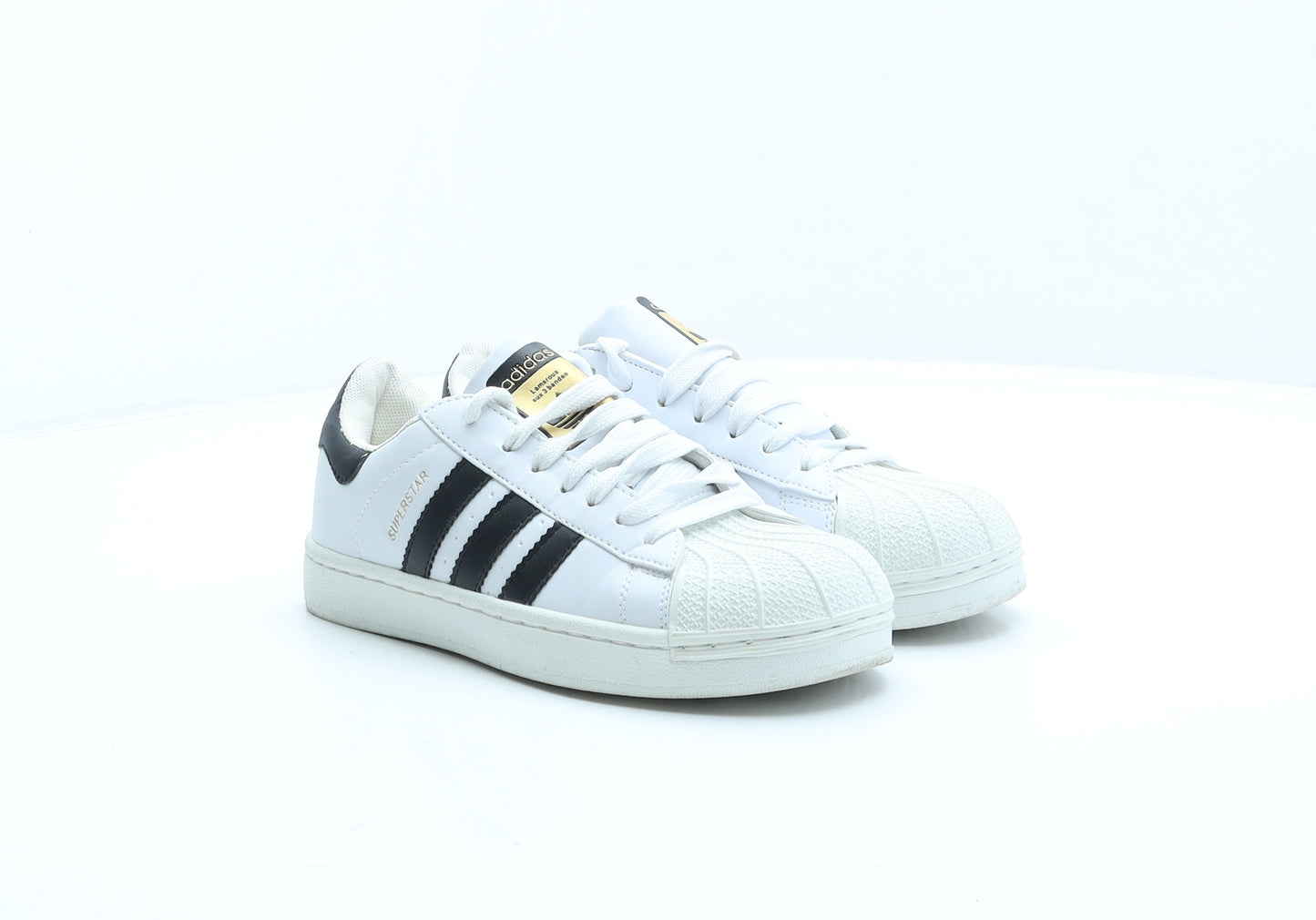 adidas Womens White Striped Polyester Trainer UK 5.5 38 - Superstars