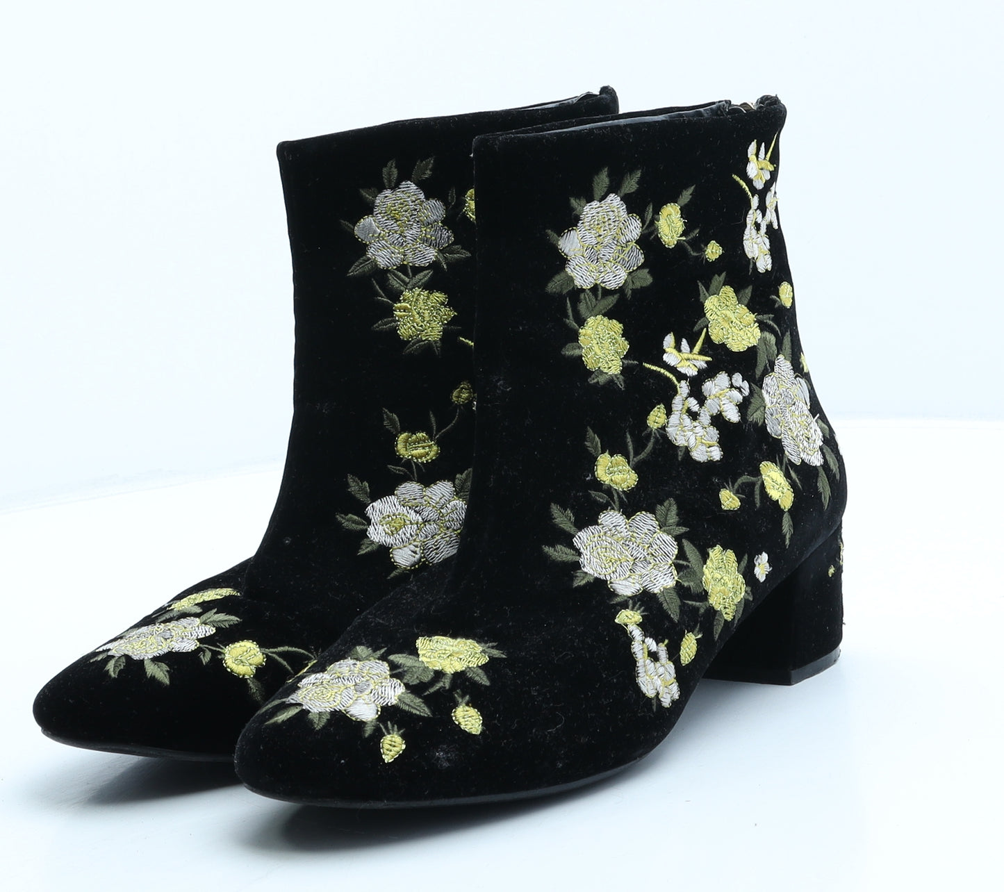 Topshop Womens Black Floral Suede Bootie Boot UK 8 41