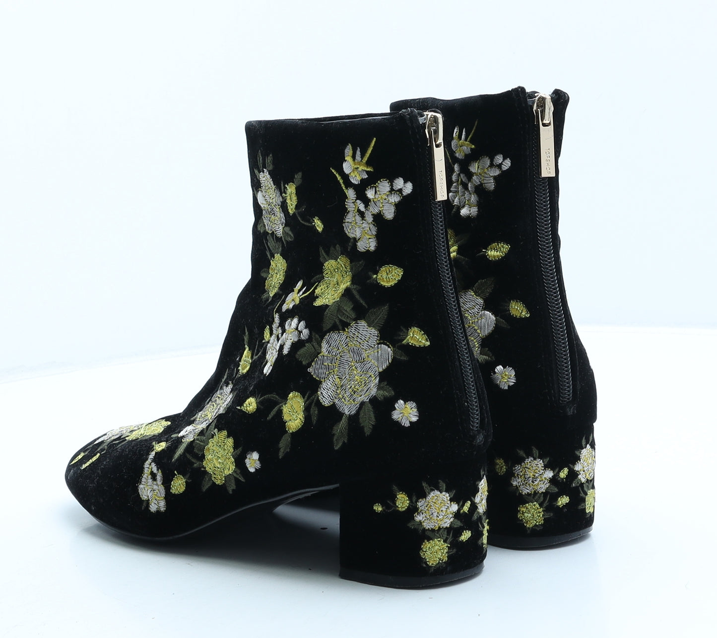 Topshop Womens Black Floral Suede Bootie Boot UK 8 41