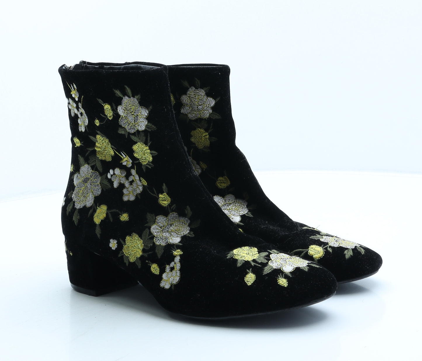 Topshop Womens Black Floral Suede Bootie Boot UK 8 41