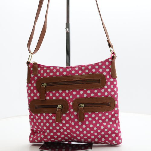 Preworn Womens Pink Polka Dot Canvas Crossbody Size Medium