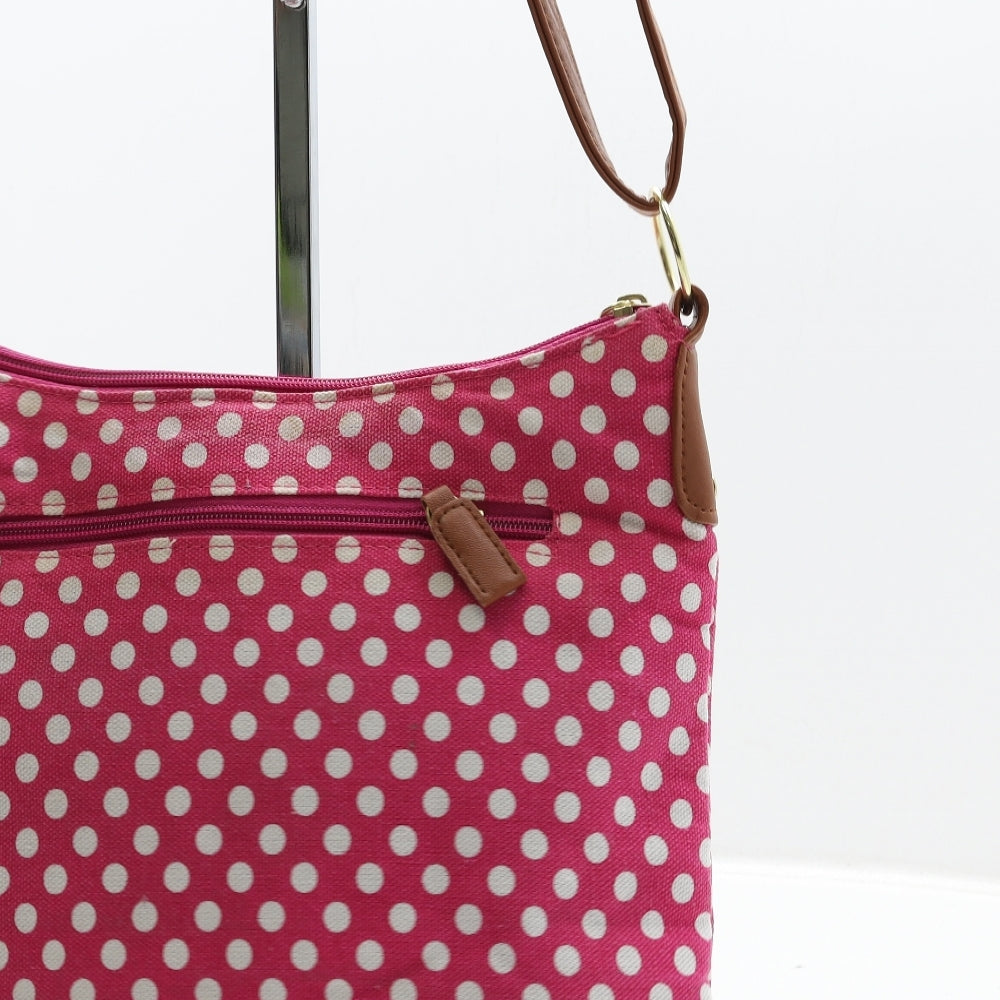Preworn Womens Pink Polka Dot Canvas Crossbody Size Medium