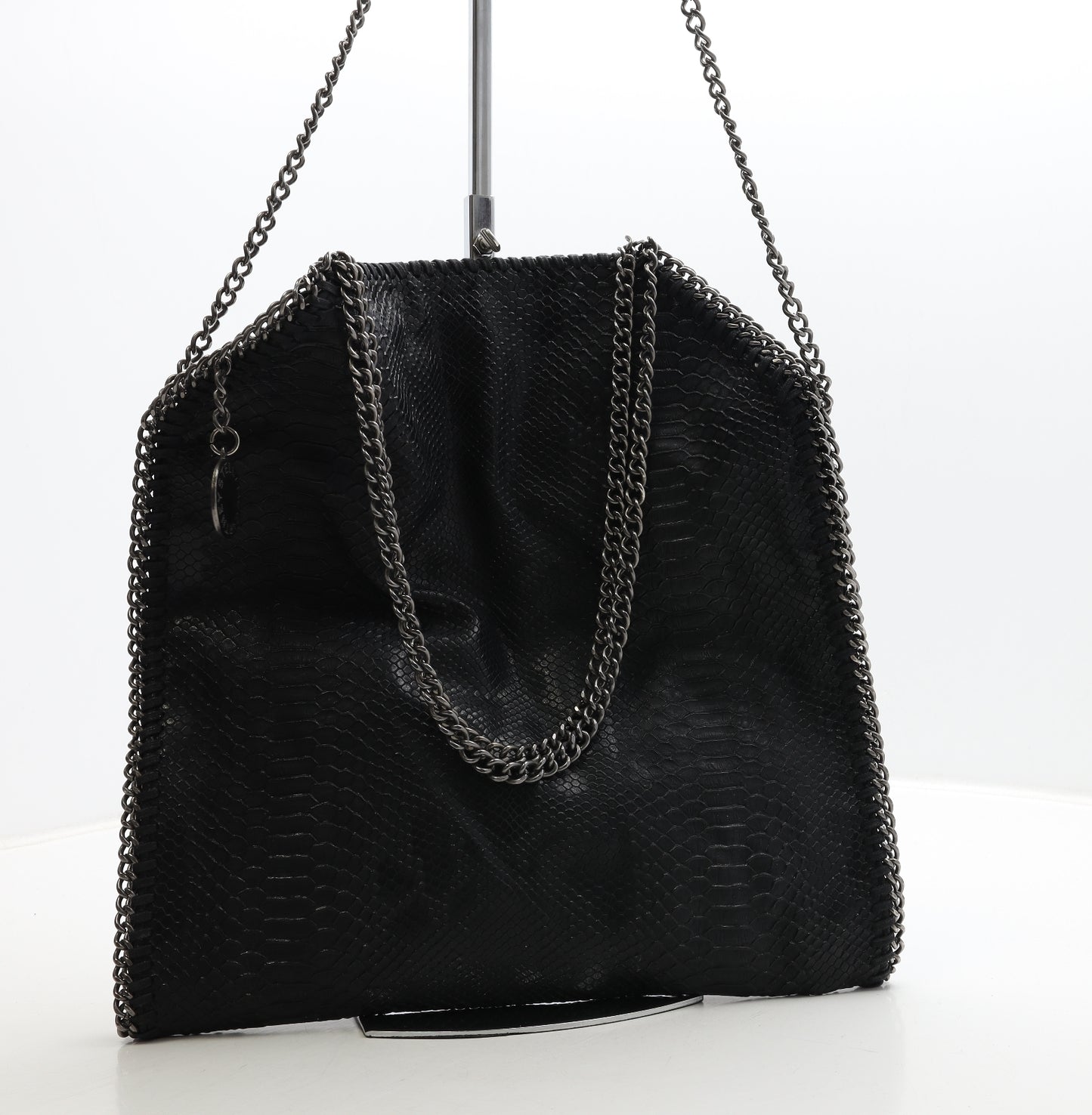 Stella McCartney Womens Black Geometric Leather Shoulder Bag Size Large