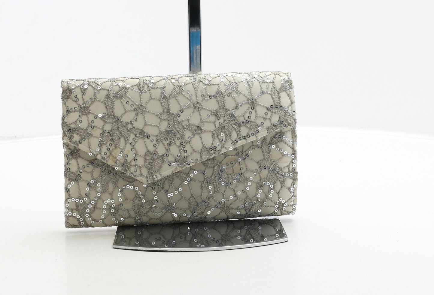 Debenhams Womens Silver Geometric Polyester Clutch Size Small