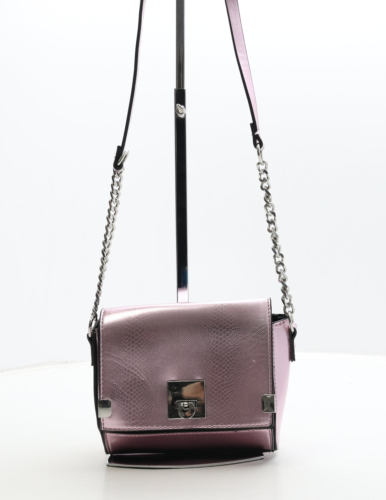 New Look Womens Pink Animal Print Polyester Shoulder Bag Size Small - Snakeskin Print