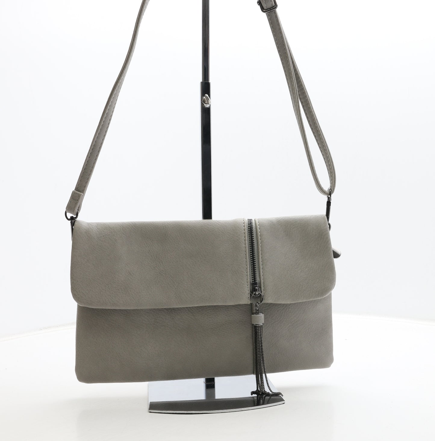KOKO Womens Grey Leather Crossbody Size Small