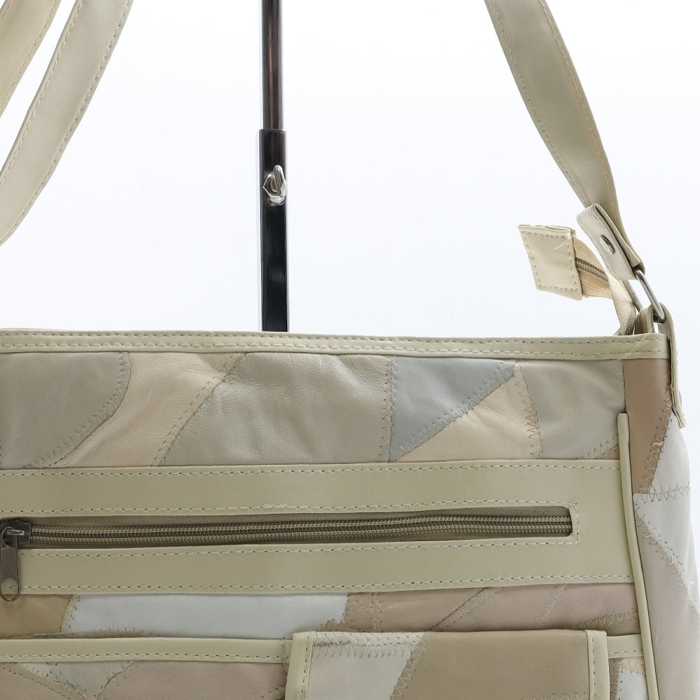 Preworn Womens Beige Geometric Leather Crossbody Size Medium