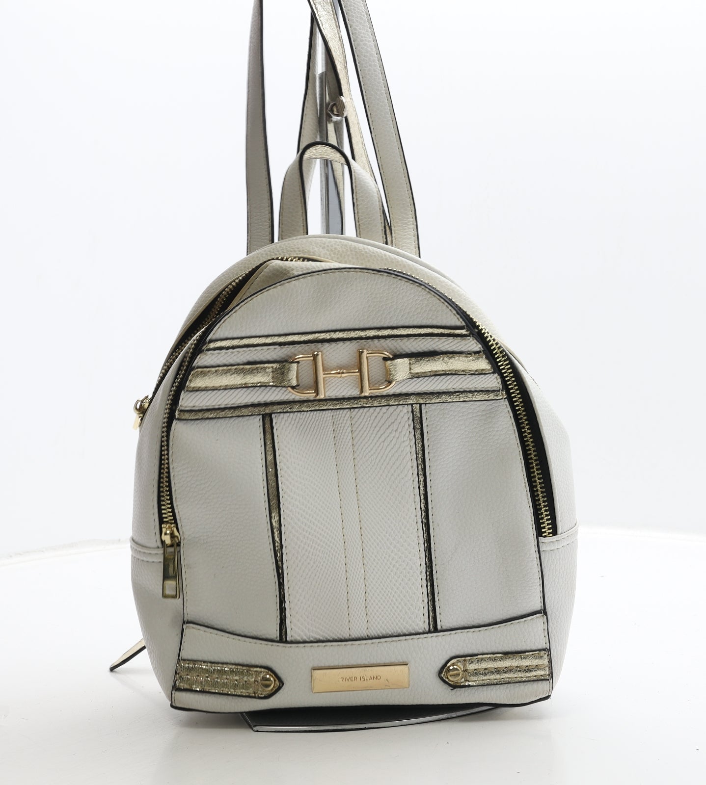 River Island Womens Ivory Geometric Polyurethane Backpack Size Medium
